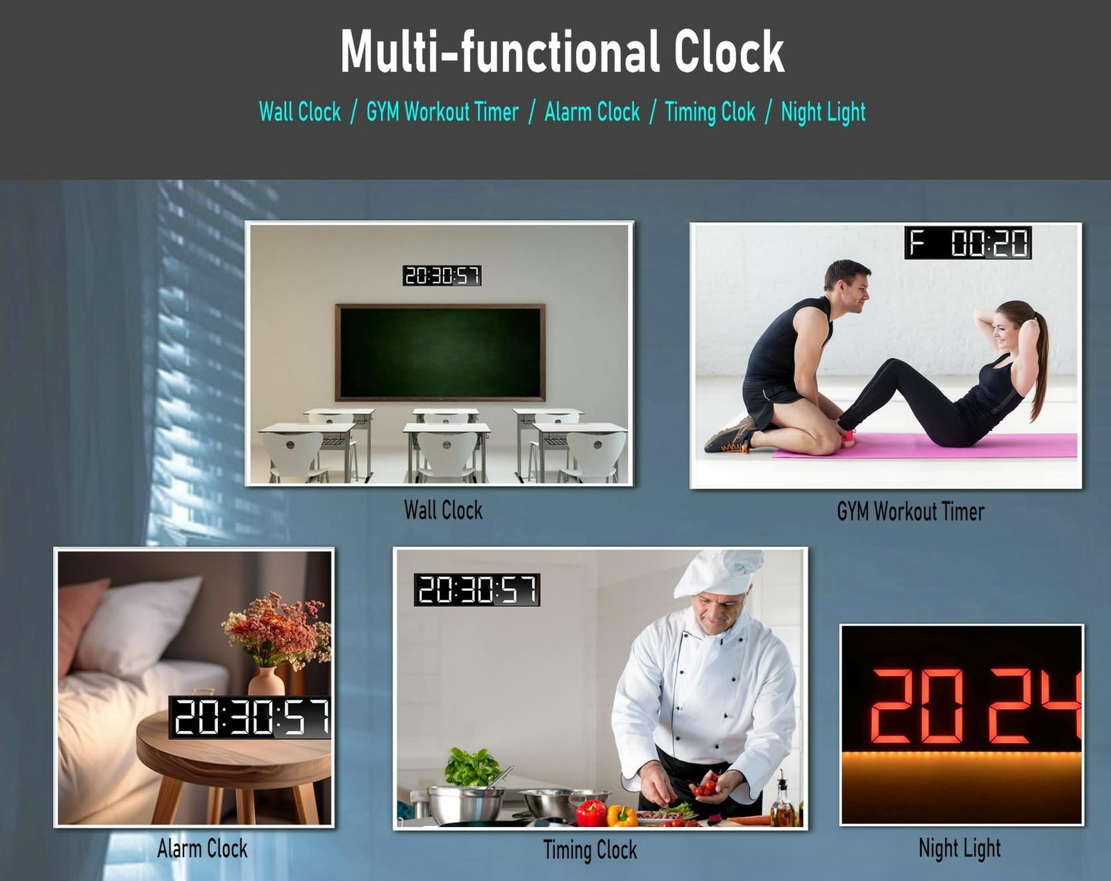 26'' Extra Large Home Gym Timer Clock, Programable Workout Interval Timer, Di...
