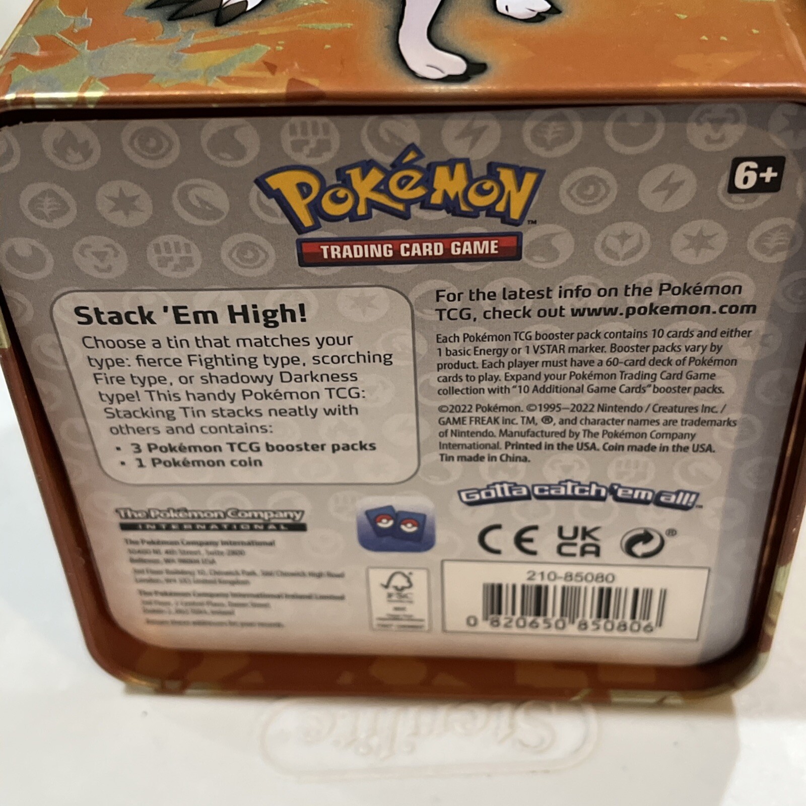 Pokemon Stacking Tin- Empty Trading Card Tin- Fierce Fighting Design