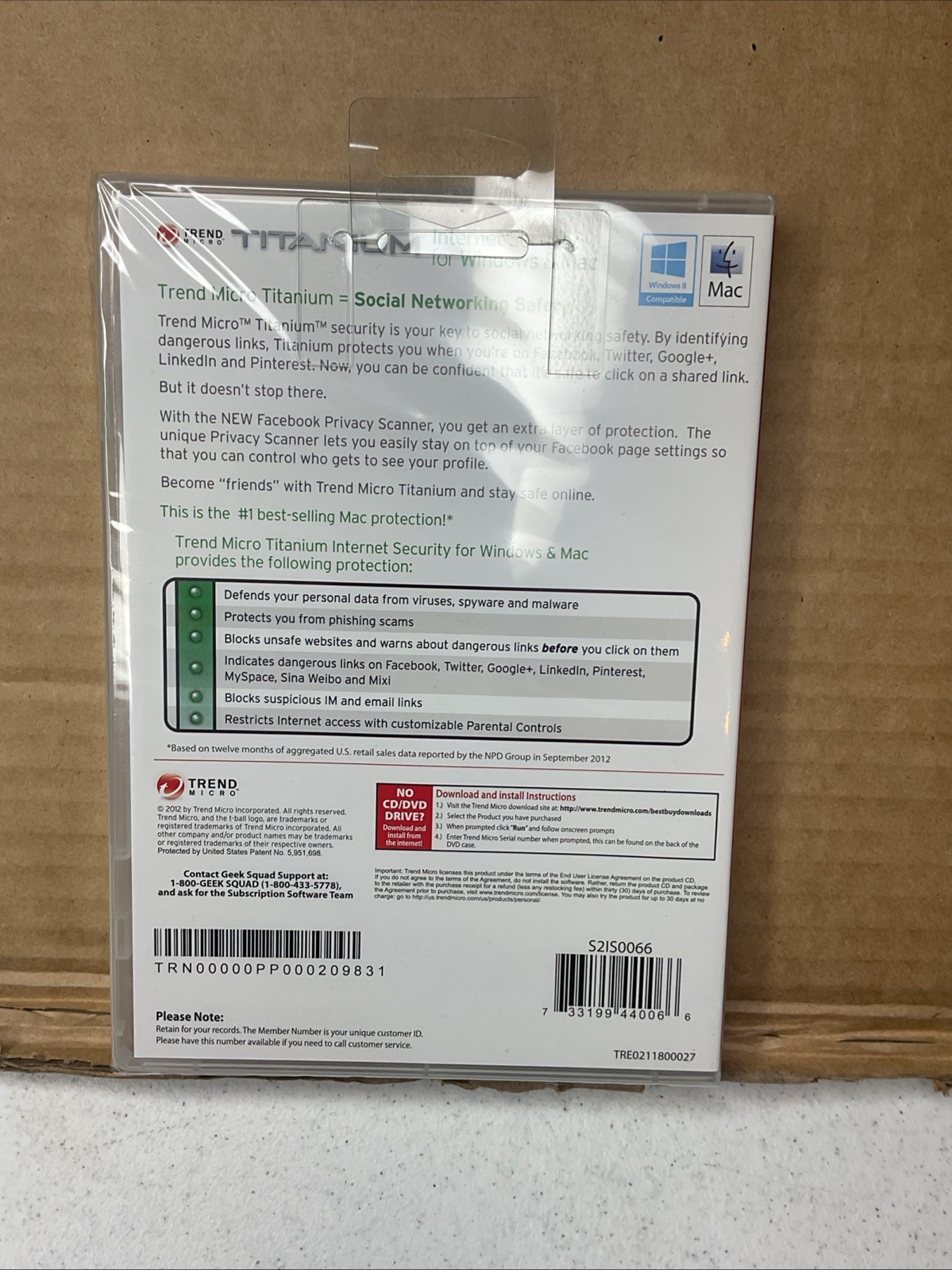 TREND MICRO TITANIUM-INTERNET SECURITY FOR WINDOWS & MAC BRAND NEW SEALED BA10