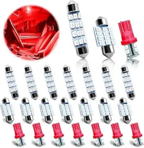24PCS LED Interior Replacement Bulbs, Interior Car Lights, Dome Lig Color: red