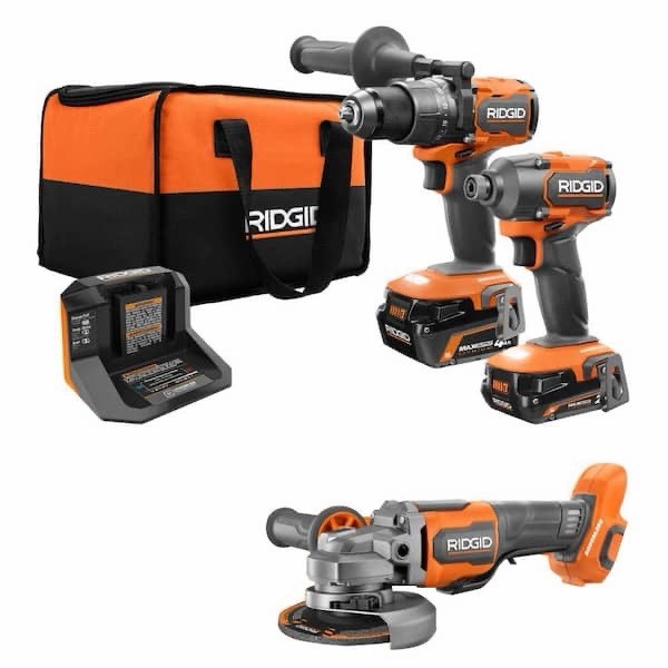 RIDGID 18V Brushless Cordless 3-Tool Combo Kit w/ (2) Batteries, Charger, Bag