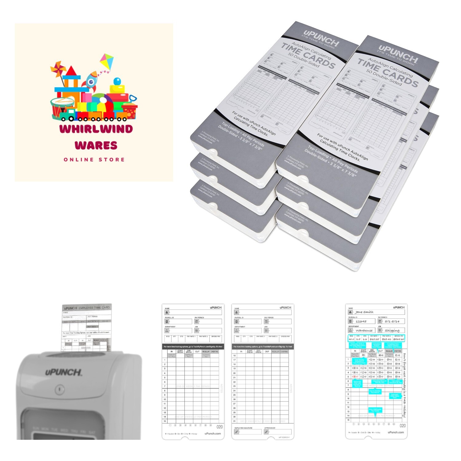 300 Time Cards for HN4000 AutoAlign Calculating Time Clocks