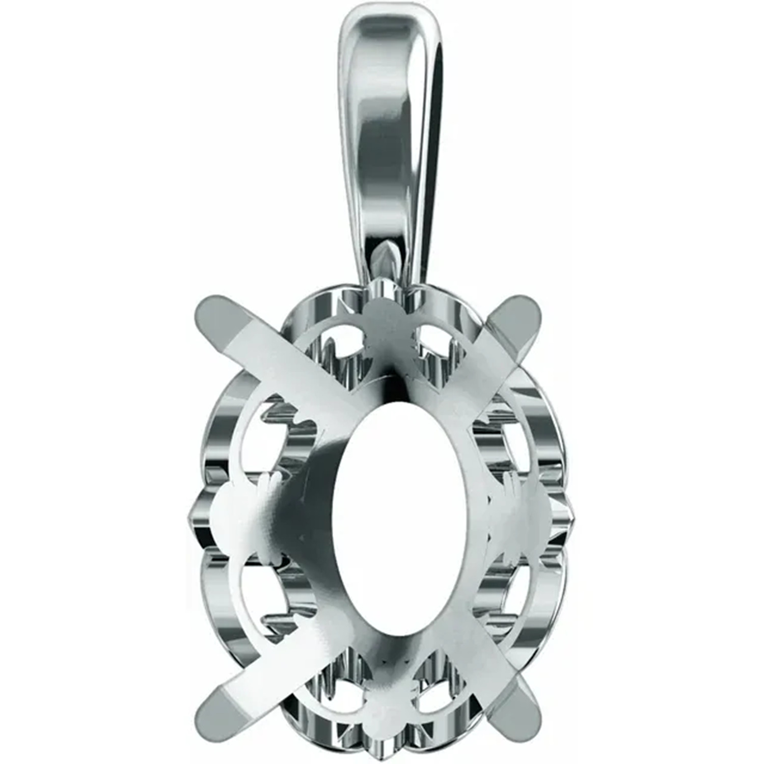Pendant Mounting Oval Cut Solid 14K White Gold Fleur-De-Lis Design Setting USA