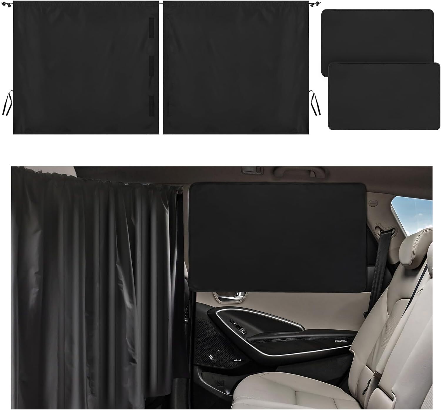 Blackout Car Window Shades: Rear Divider + 2 Side Shades, Keeps Cool
