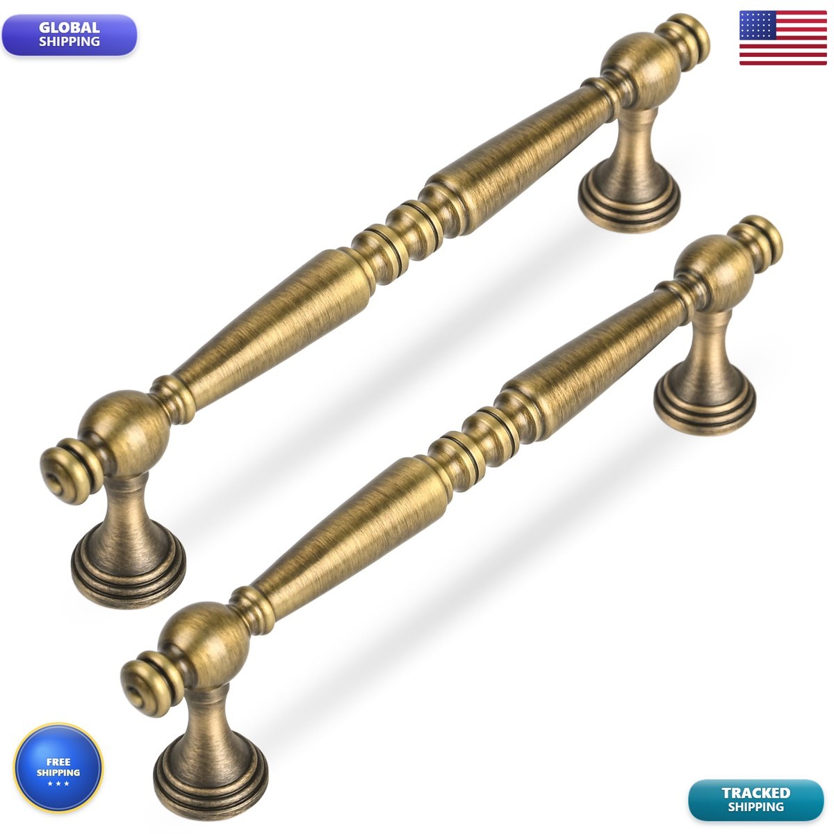 Urnew 5" Solid Brass Cabinet Pulls, Antique Brass 5-Pack XC121-128-FG-5