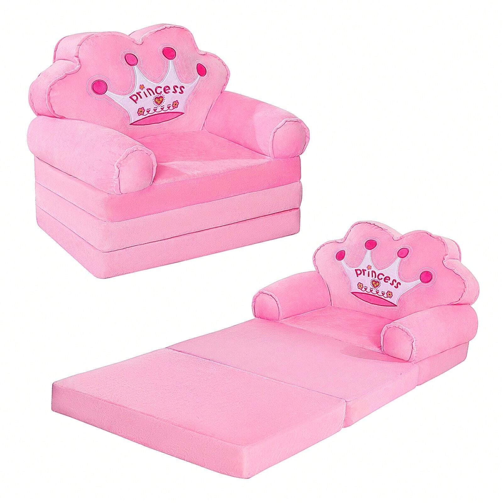 Kids Foldable Sofa Bed Princess Chair Pink Toddler Fold Out Couch Foam Sleeper