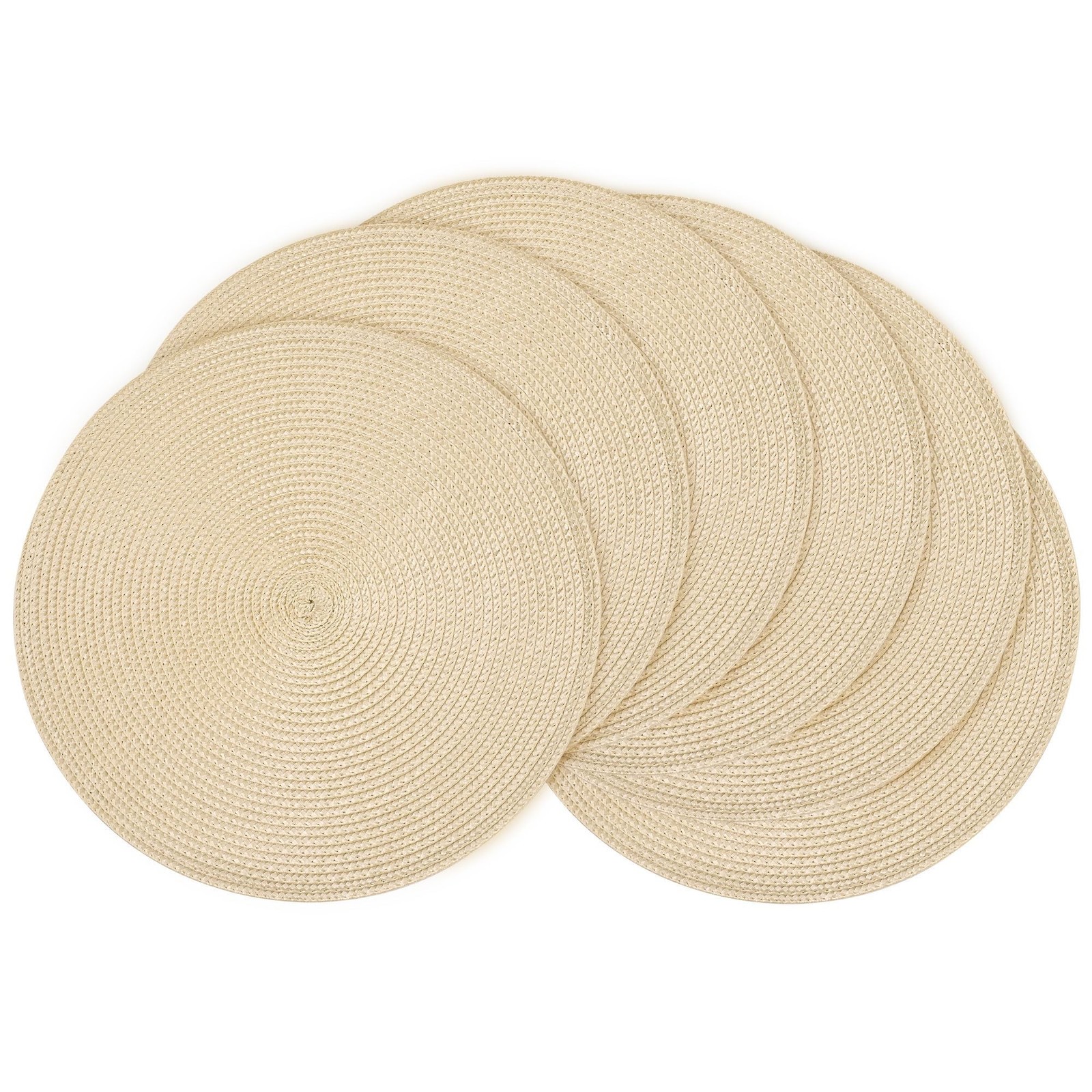 Feuille Round Braided Placemats Set of 6 Place Mats for Dining Table Woven Wa...