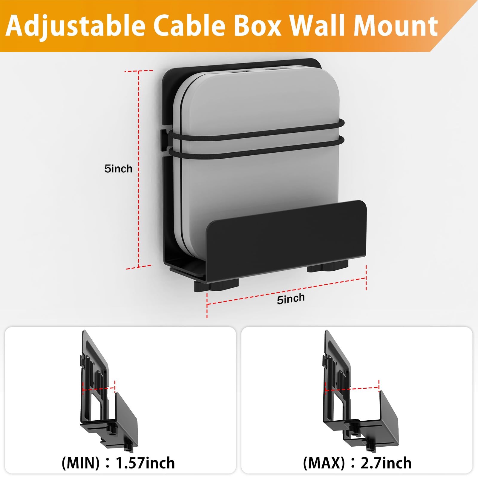 Cable Box Mount, Modem Adjustable Wall Mount Bracket Black