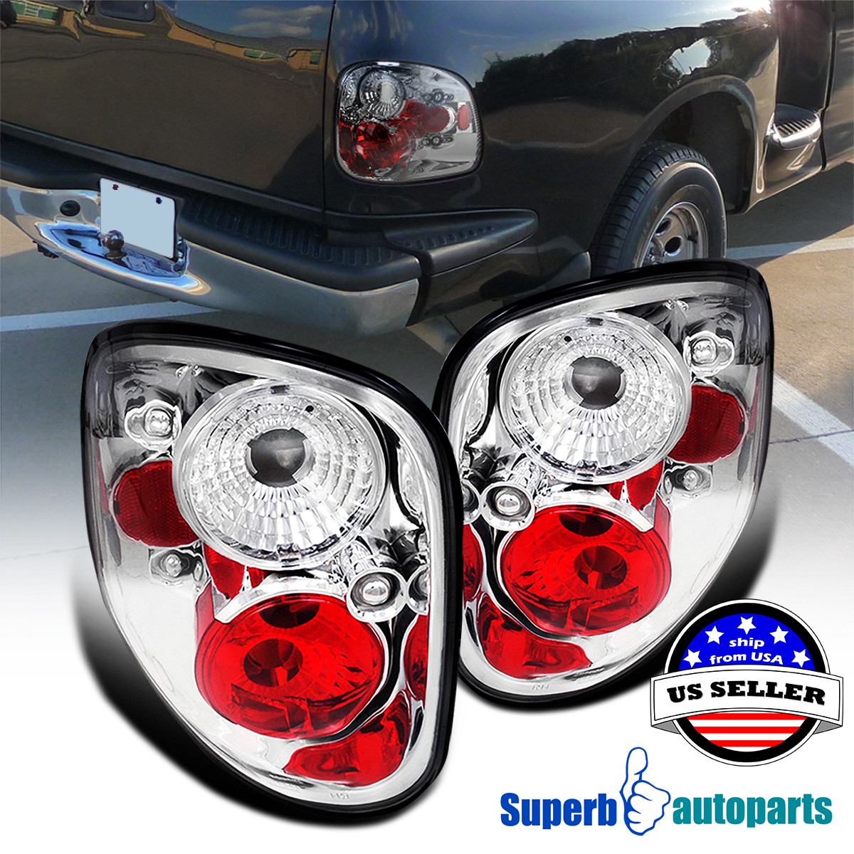 Fits 1997-2003 Ford F150 F-150 Flareside Tail Lights Brake Lamps Pair