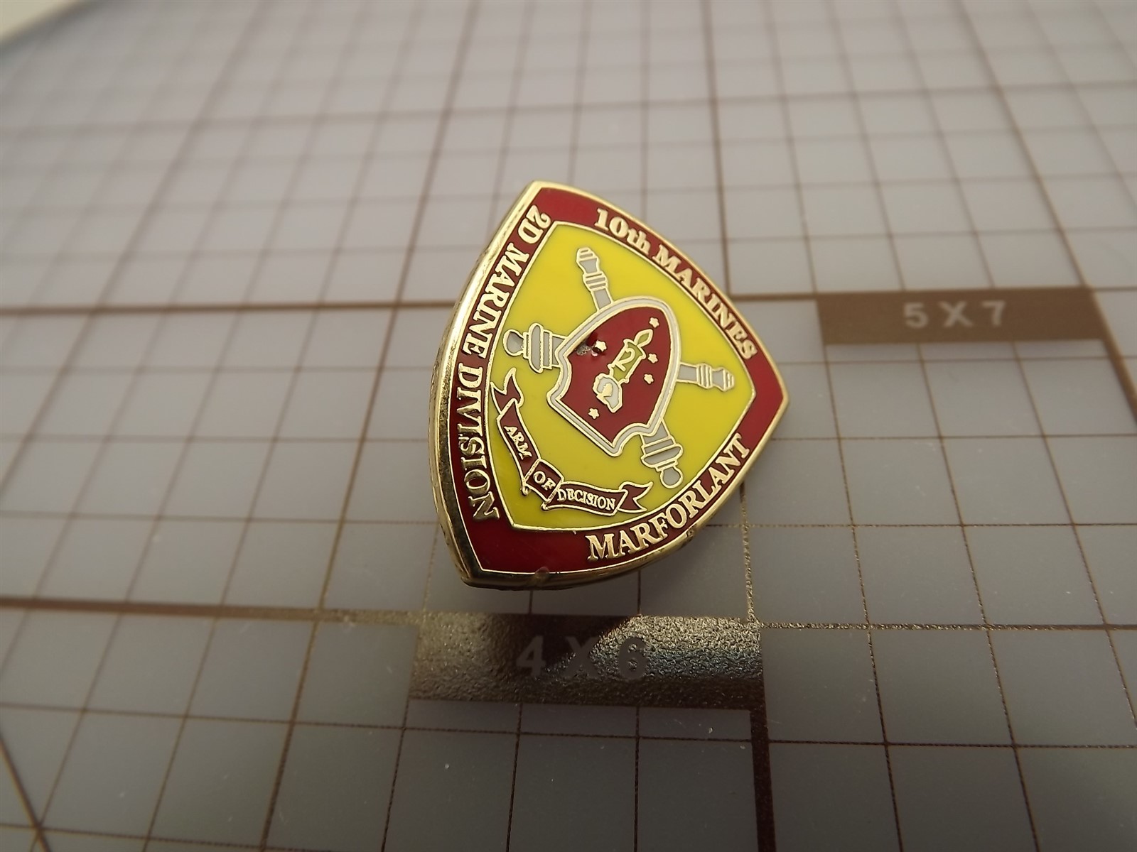 FREE SHIP Lapel Pin USMC 10TH REGIMENT Marines Arm Of Decision Enamel 1"
