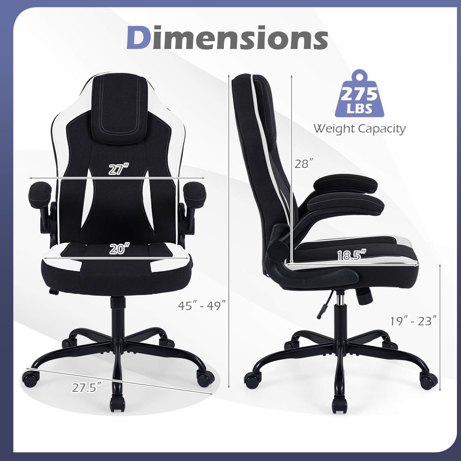 Office Chair w/90° Flip-up Armrests, Adjustable Height & Rocking Function,Wheels