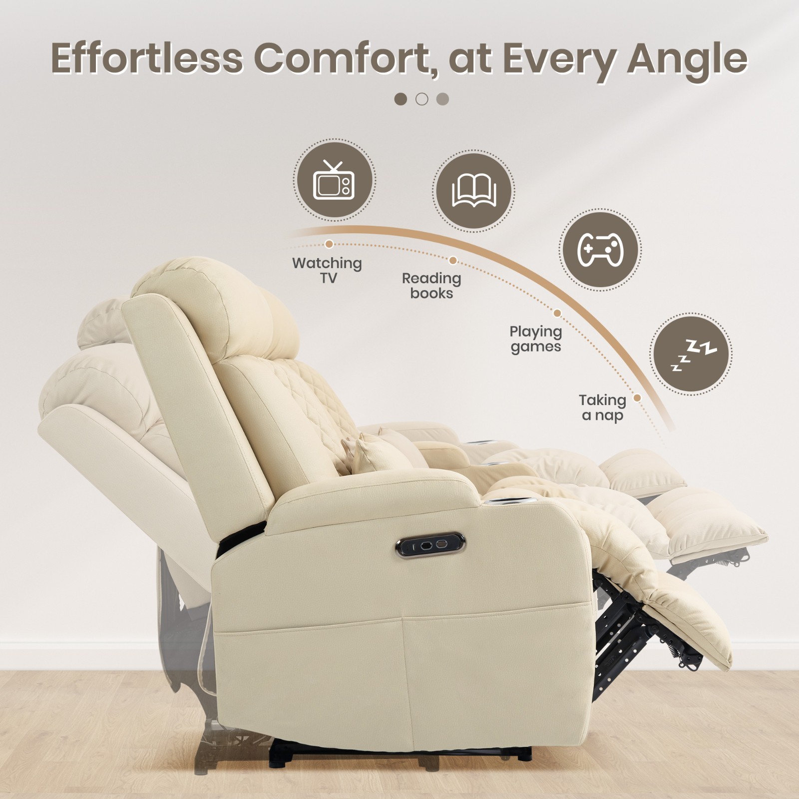 Power Loveseat Recliner Sofa, Wall Hugger Couch with Adjustable Headrest, Type-C