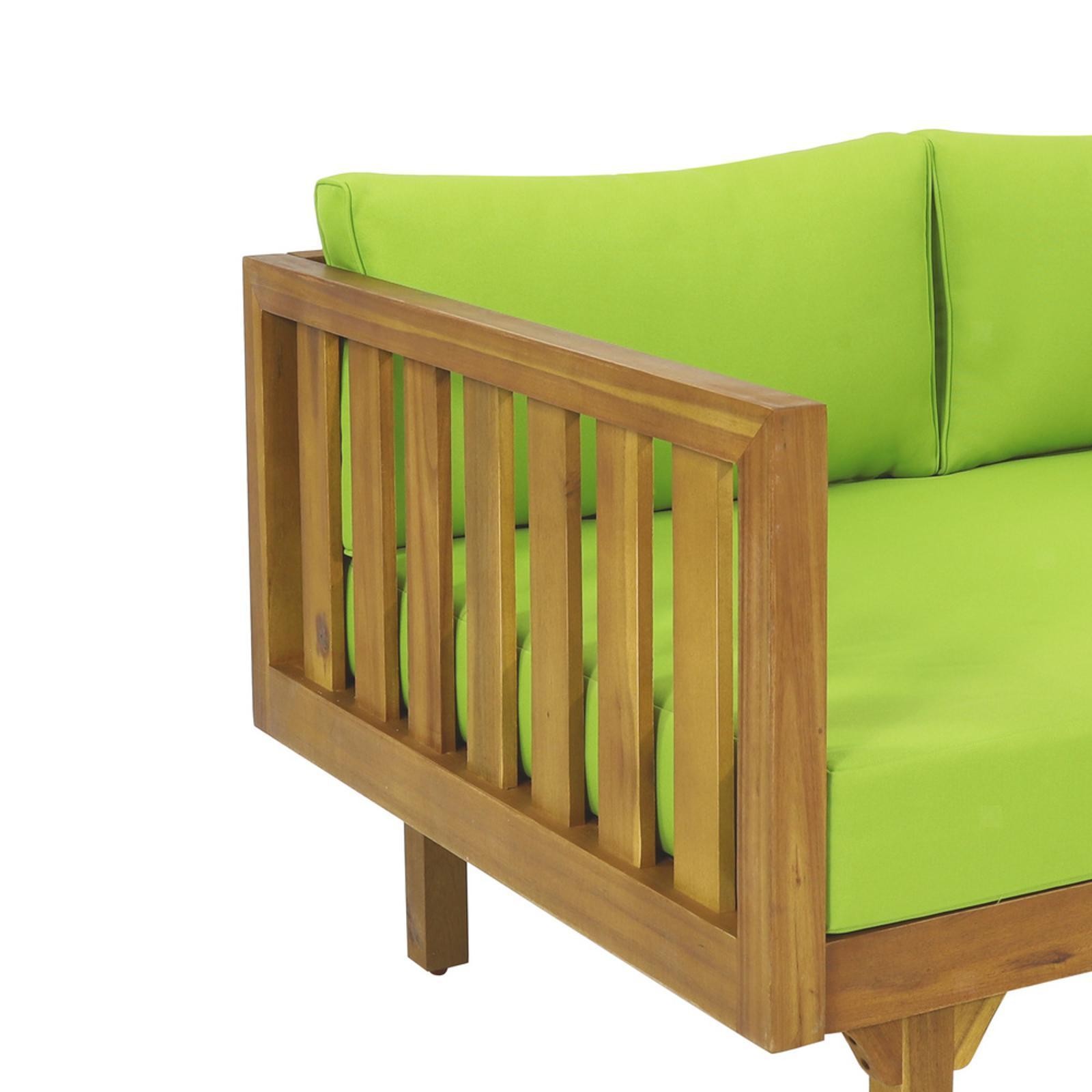3-Seater with Acacia Wood Frame, Slat Paneling & Water-Resistant Cushions for