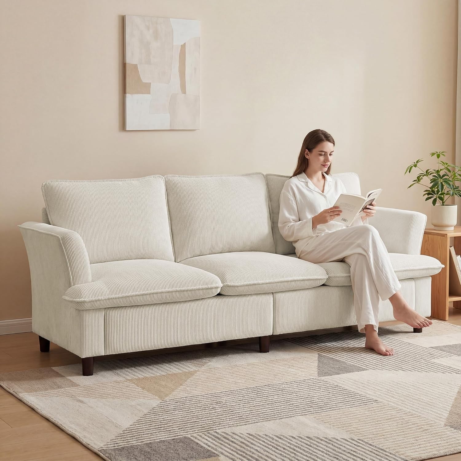 3 Seater Corduroy Couch 89" Comfy Couch W/ Deep Seat Modern Sofa Couch Living