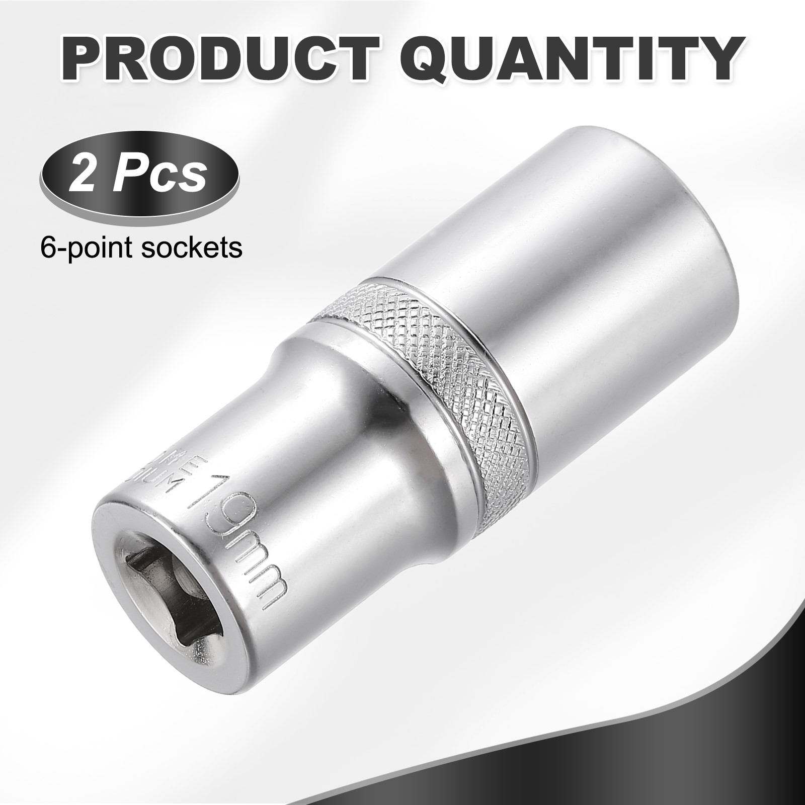 2pcs 6 Points Deep Socket 3/8" Drive 19mm Nickel Plating Impact Socket 2.5"