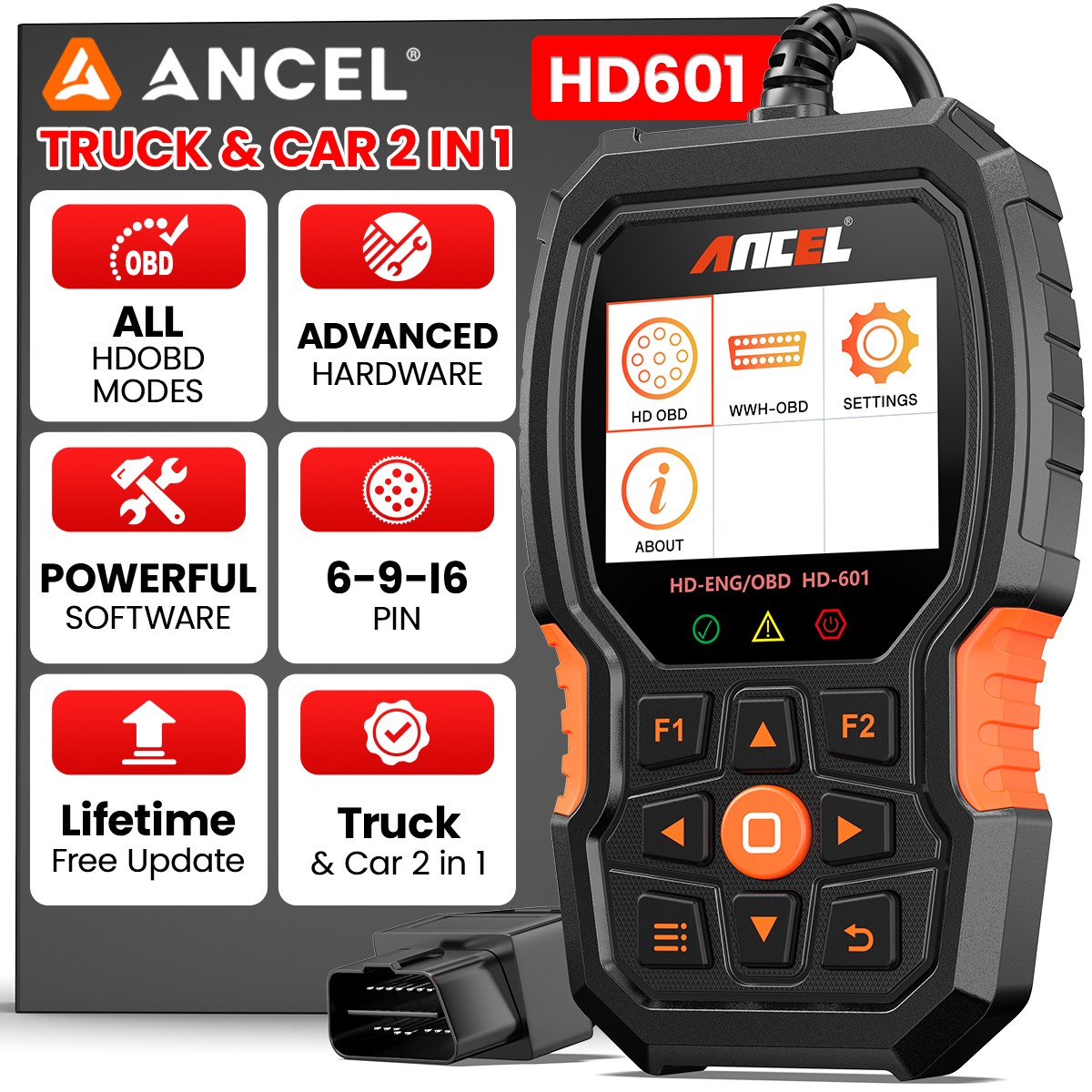 24V ANCEL Heavy Duty Truck Scanner HD601 All System Diesel Diagnostic Scan Tool