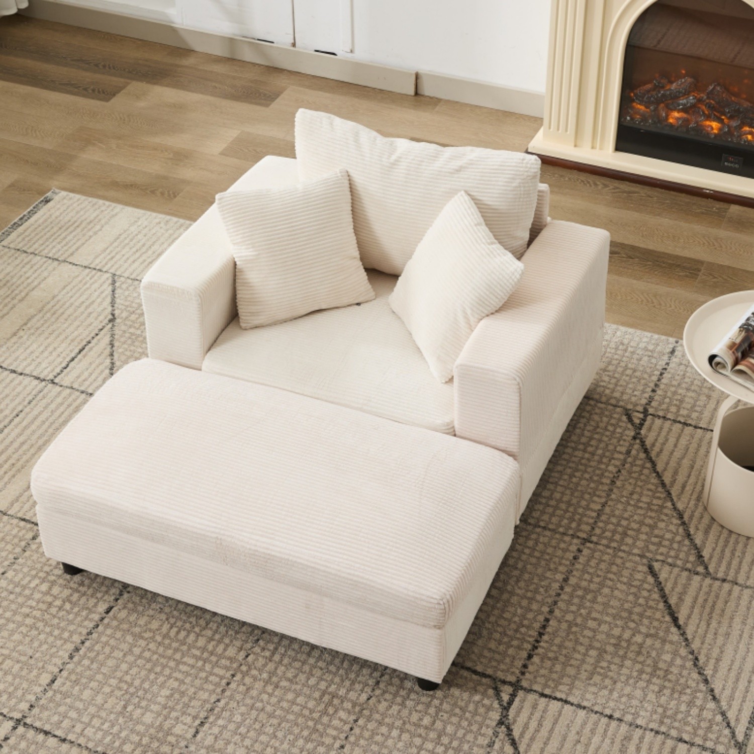Modern Upholstered Chaise Lounge Armchair with Removable Ottoman for Living Room