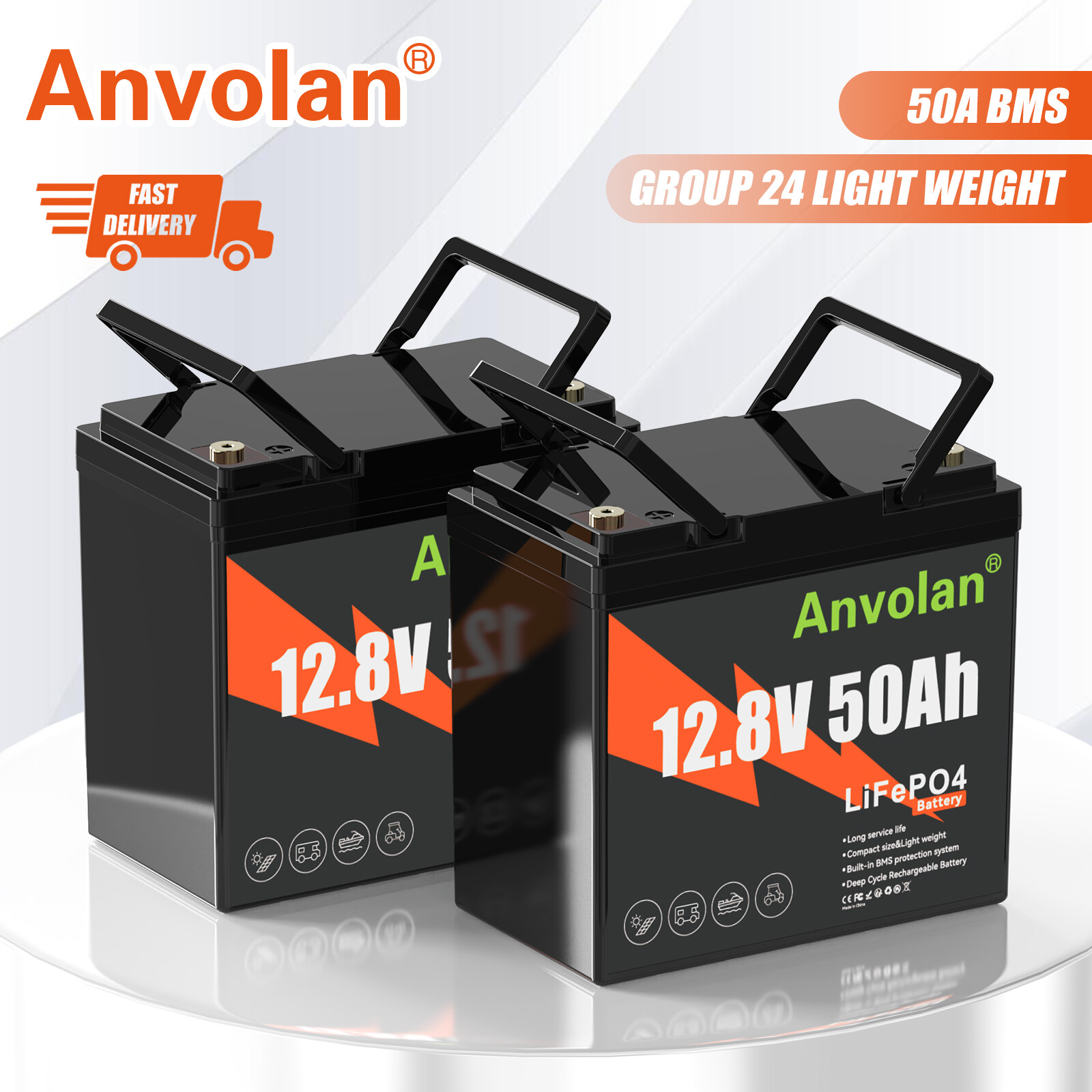 2X LiFePO4 Lithium Battery 12V 50Ah DeepCycle BMS for Solar Battery