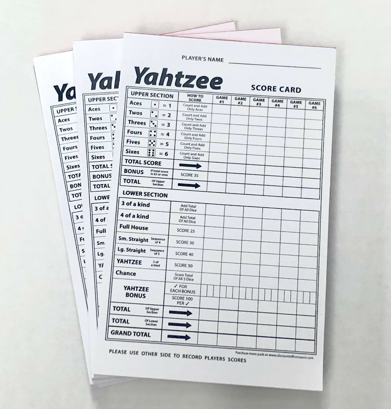 Yahtzee Score Card Pad Sheets Dice Game-Two-Sided (300 Sheets)--Printed in USA!!