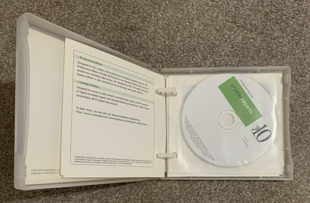 Crystal Reports v 10 Standard Edition PC 2004 GOOD