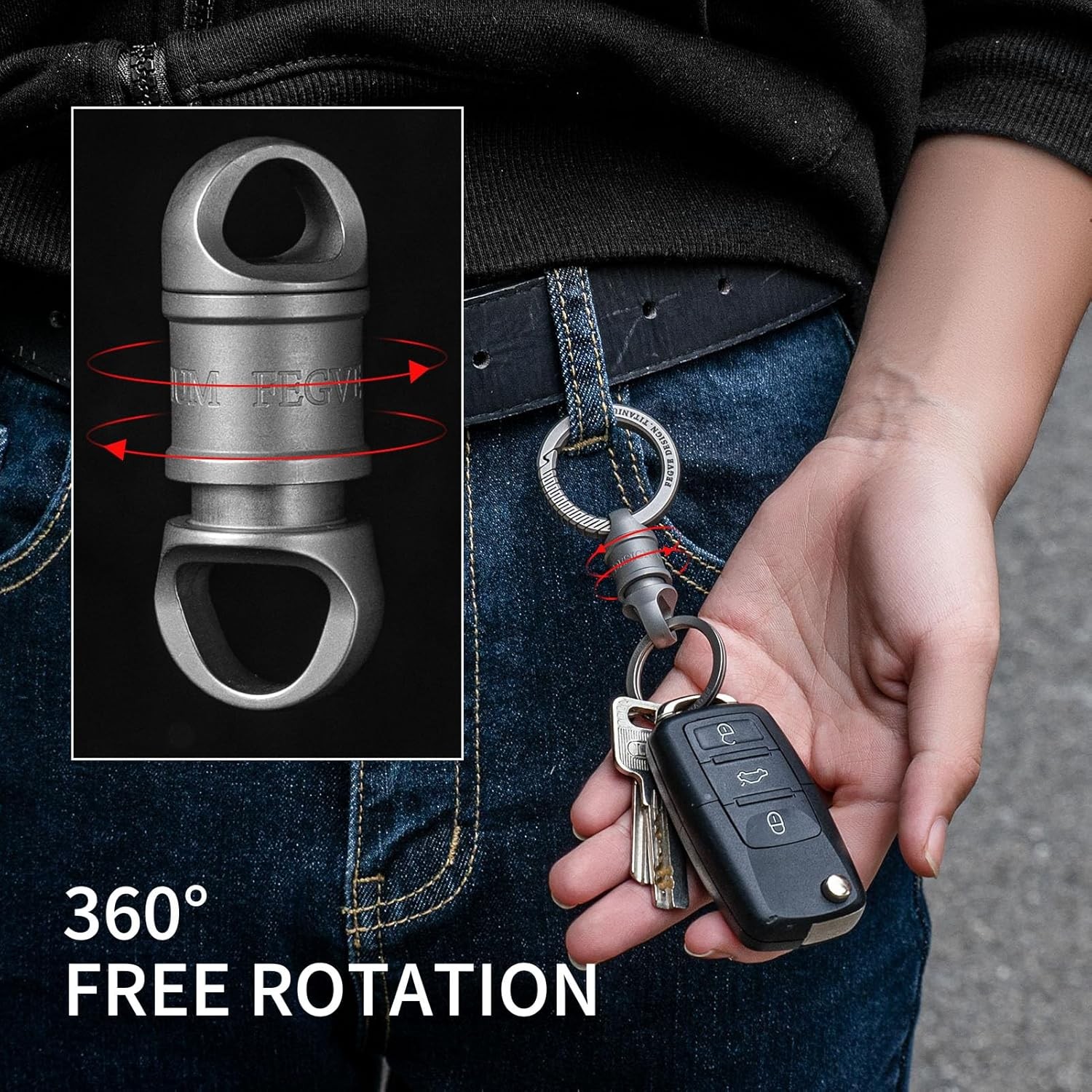 Quick Release Keychain with 2 Key Rings Titanium, Detachable Pull Apart Matte