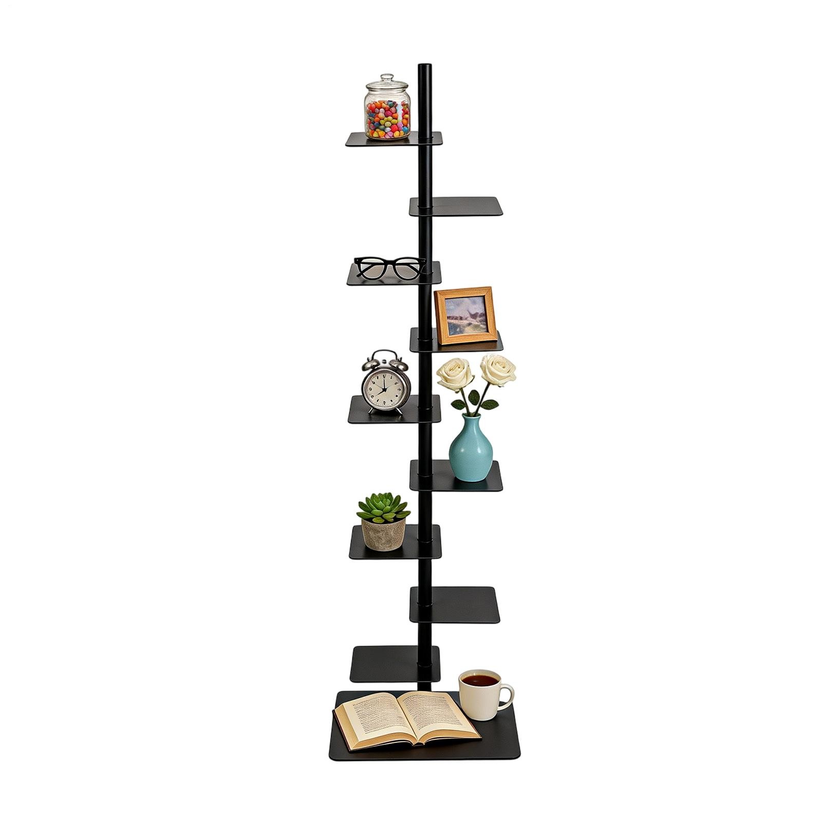 Vertical Spine Book Tower 9-Tier Metal Spine Bookshelf Book Organizer Palnt Rack