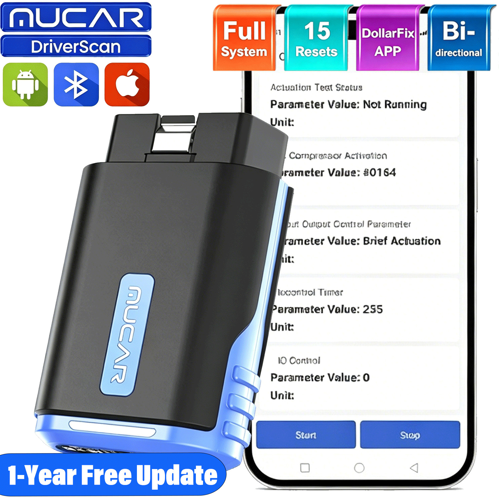 MUCAR DriverScan Bidirectional Car Full Diagnostic Scanner 15+Resets 1-YEAR FREE