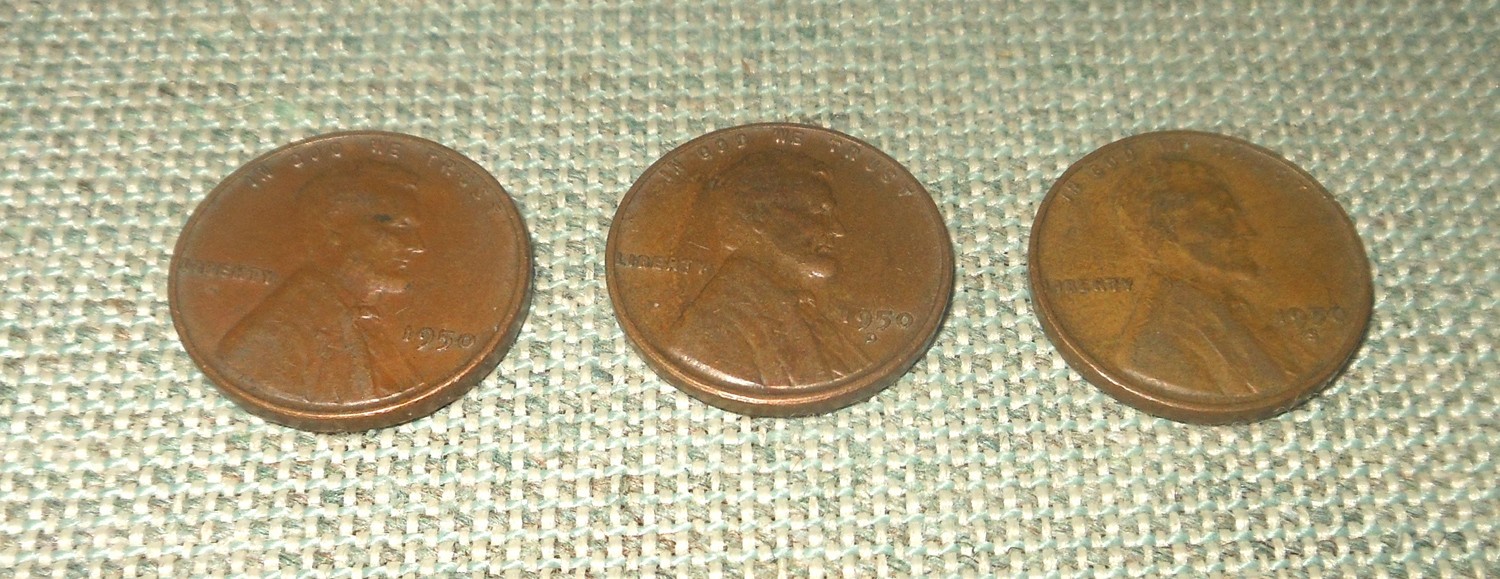 1950 P - D - S Circulated Lincoln Cents - FREE Shipping!