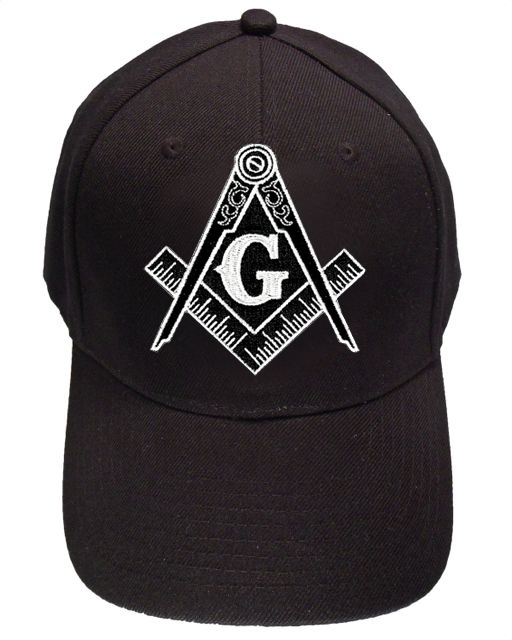 Freemason's Baseball Cap - Black Hat with Black & White Standard Masonic Symbol