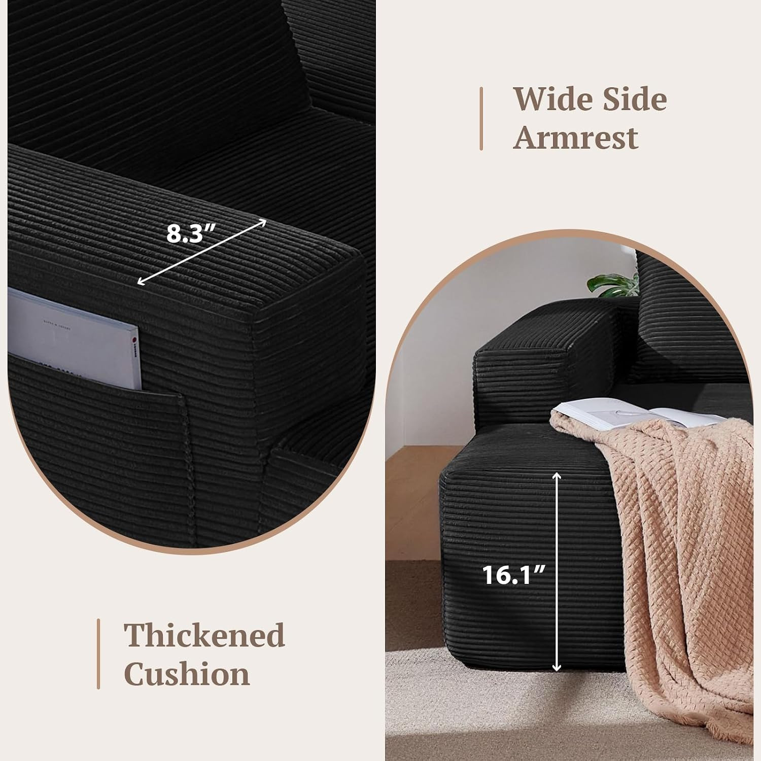 96.9 Inch Boneless L-Shaped Sectional Sofa, No Assembly Compressed Modular Couch