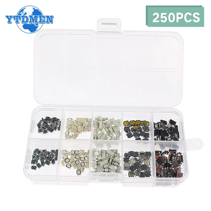 250PCS Tactile Push Button Switch Kit for Car Keys 10 Types Micro Switches
