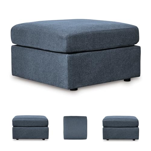 Modmax Contemporary Stain Resistant Square Oversized Symmetrical Blue Ottoman