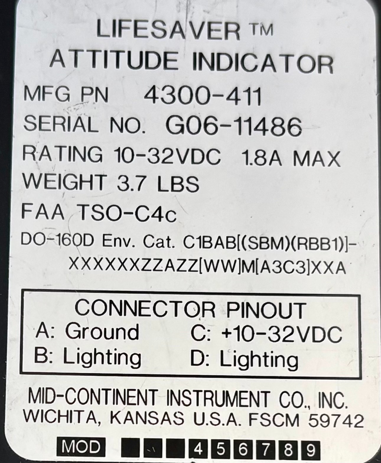 Attitude Indicator 4300-411 Removed Working