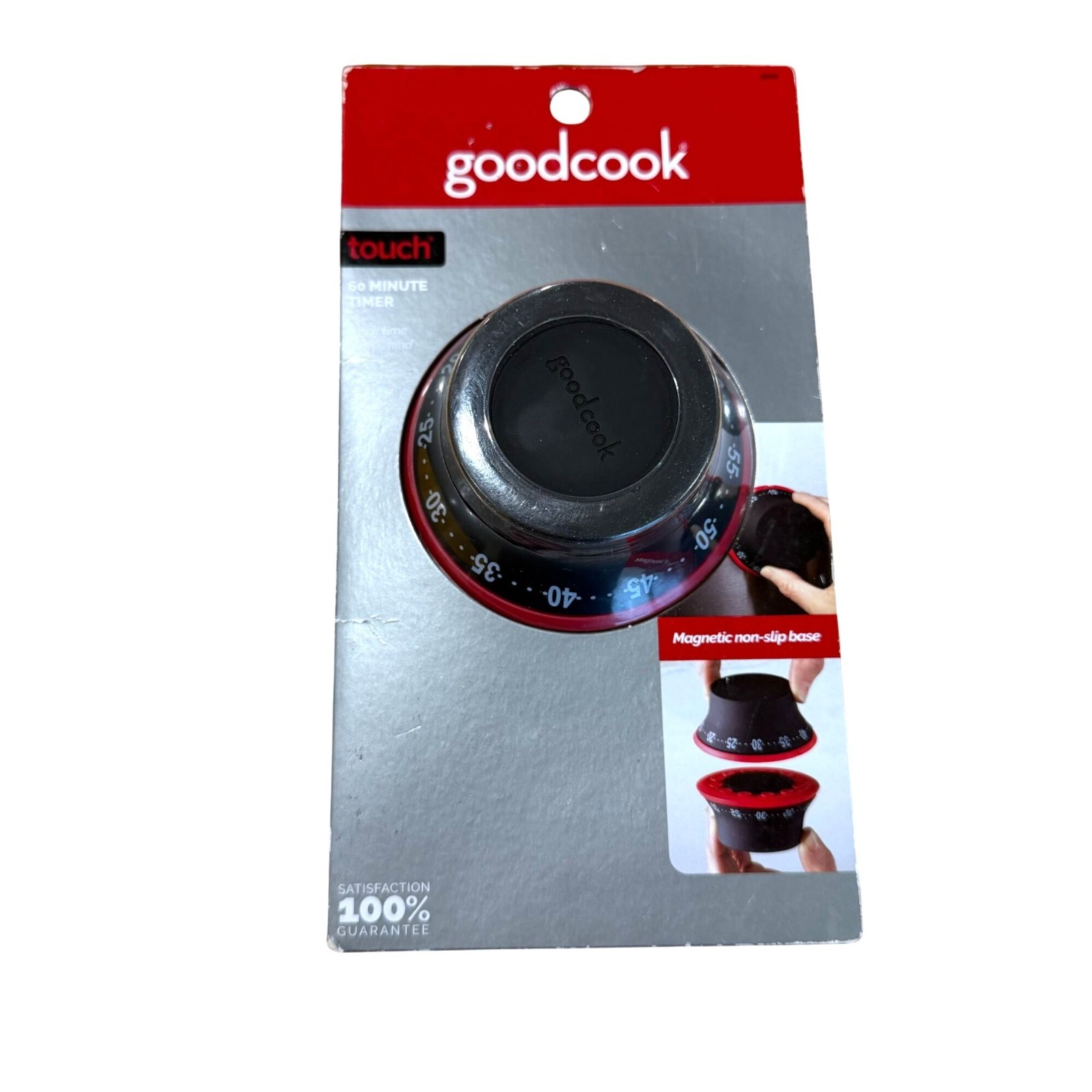 Goodcook Touch Magnetic 60 Minute Kitchen Timer NEW Non-Slip Base Black Red