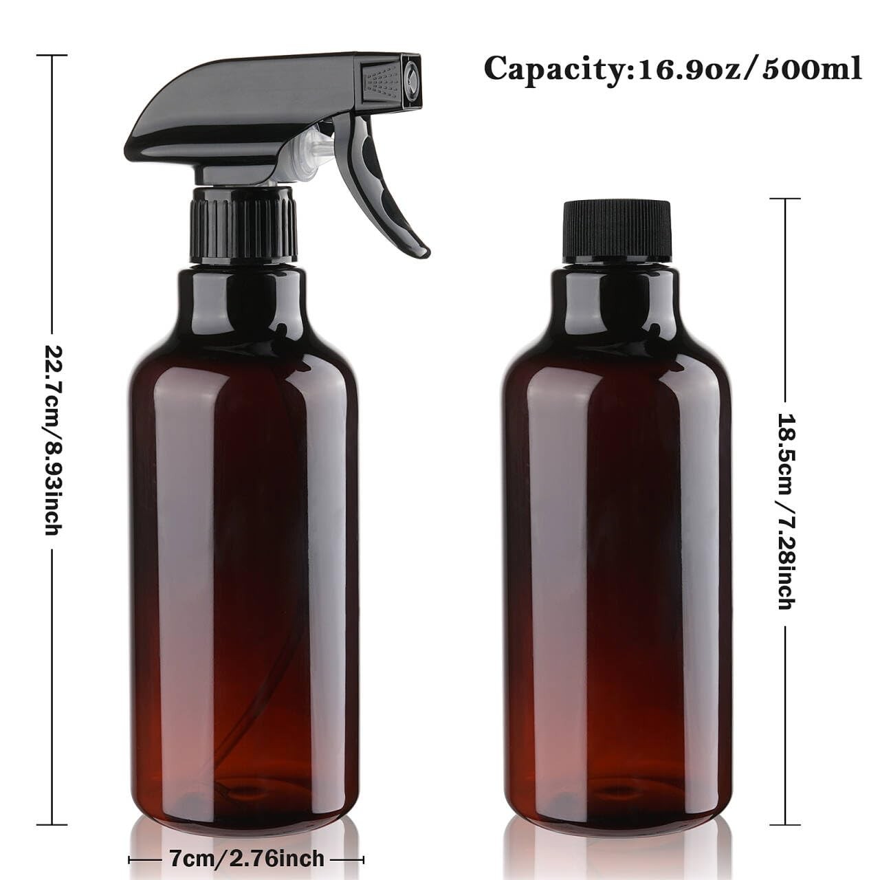 Hethyo Plastic Spray Bottles Empty Bottle 16.9oz/500ml 2 Pack Amber