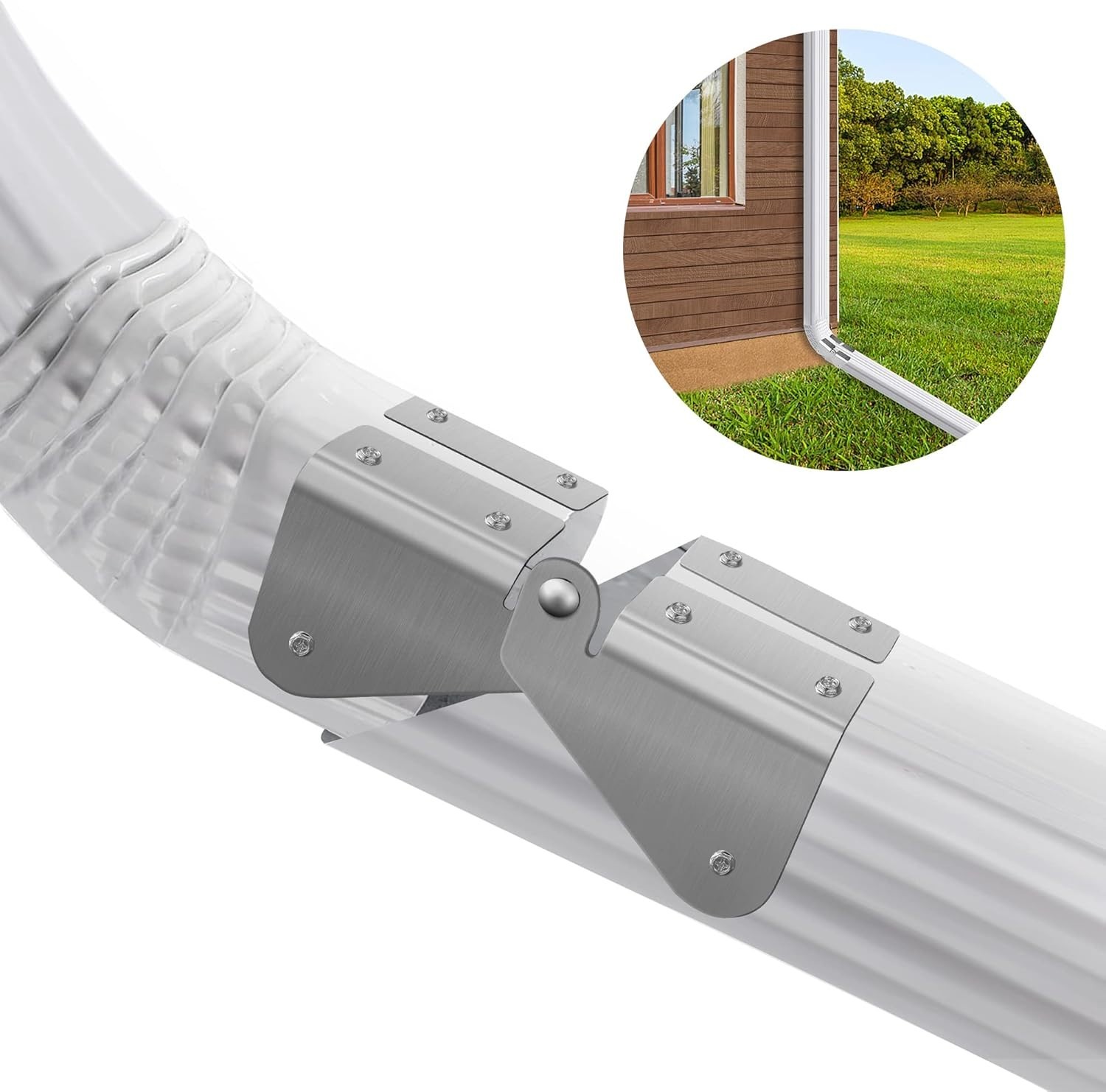2PCS Stainless Steel Gutter Extension Flip-Up Hinge Downspout DIY Mounting