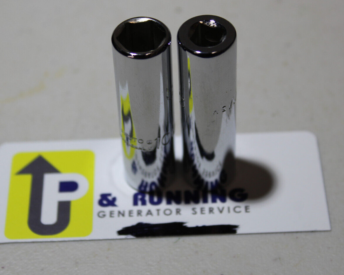 Lot of 2 Pcs, NOS Proto 10mm Socket 6pt deep, 1/4" Drive Chrome