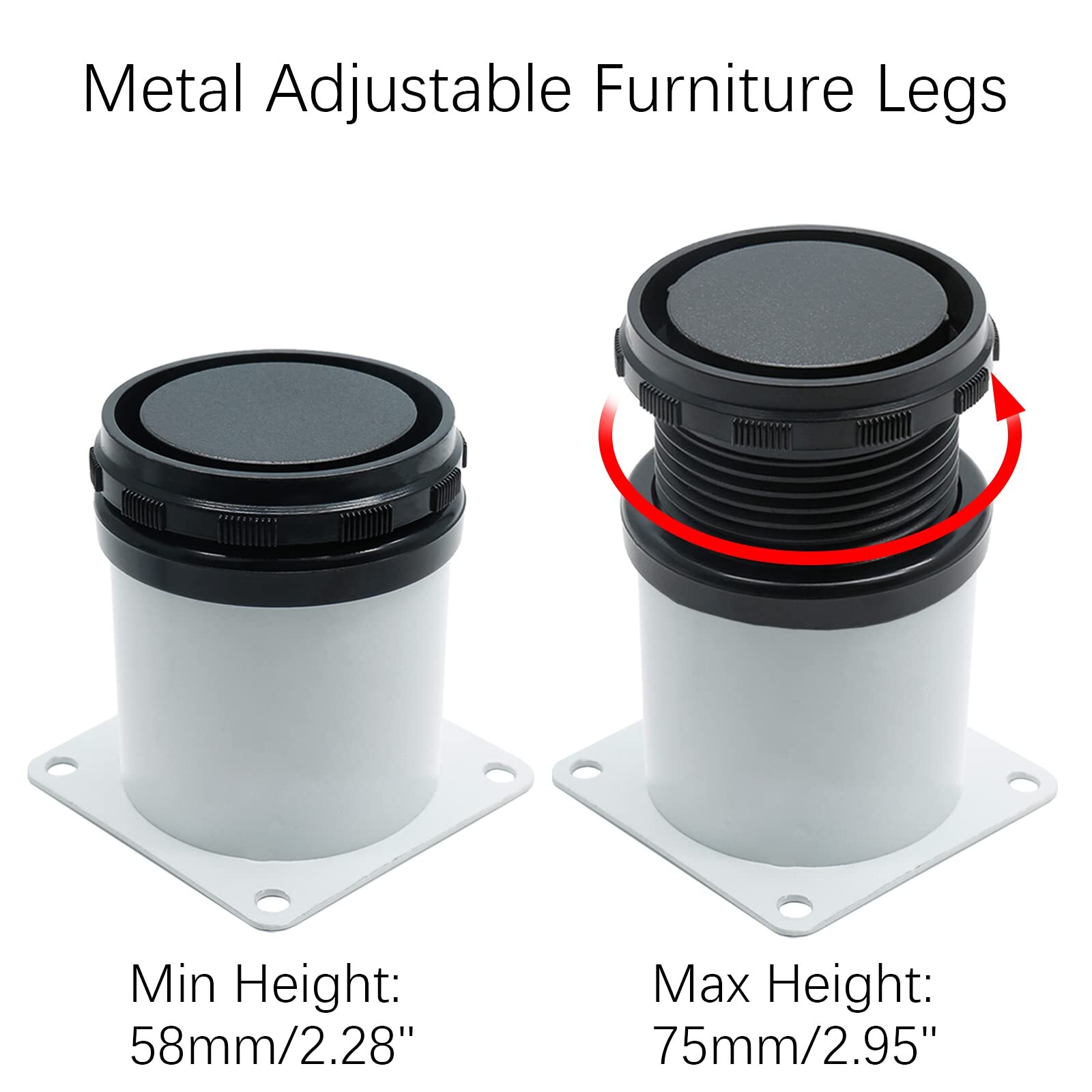 Set of 4 White Adjustable Furniture Legs 2.4 Inch Stainless Steel Cabinet Sofa