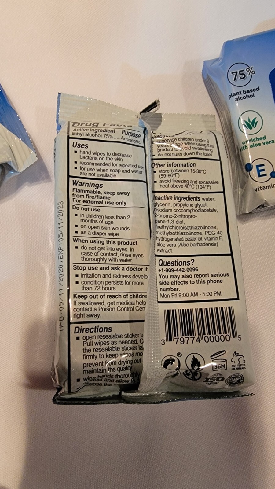 LOT OF 5 - Hand Sanitizing 75% Plant Based ,Aloe Vera ,Antibacterial Wipes 99.9%