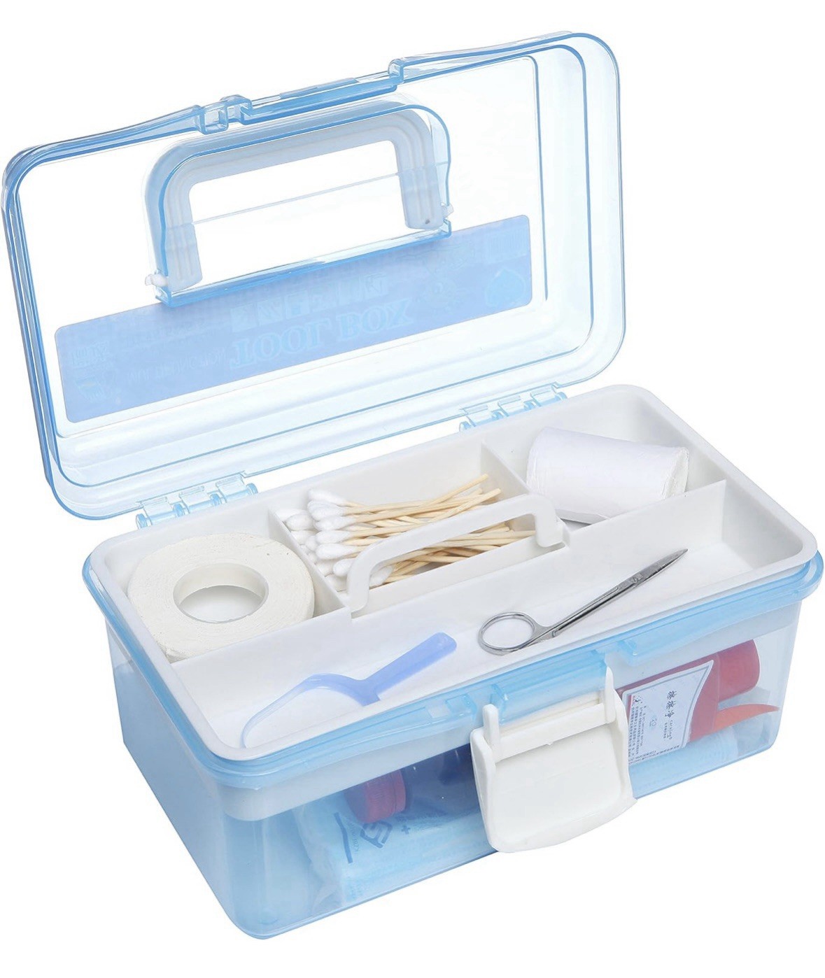 MyGift 10 Inch Plastic Storage Box with Removable Tray, Blue Craft