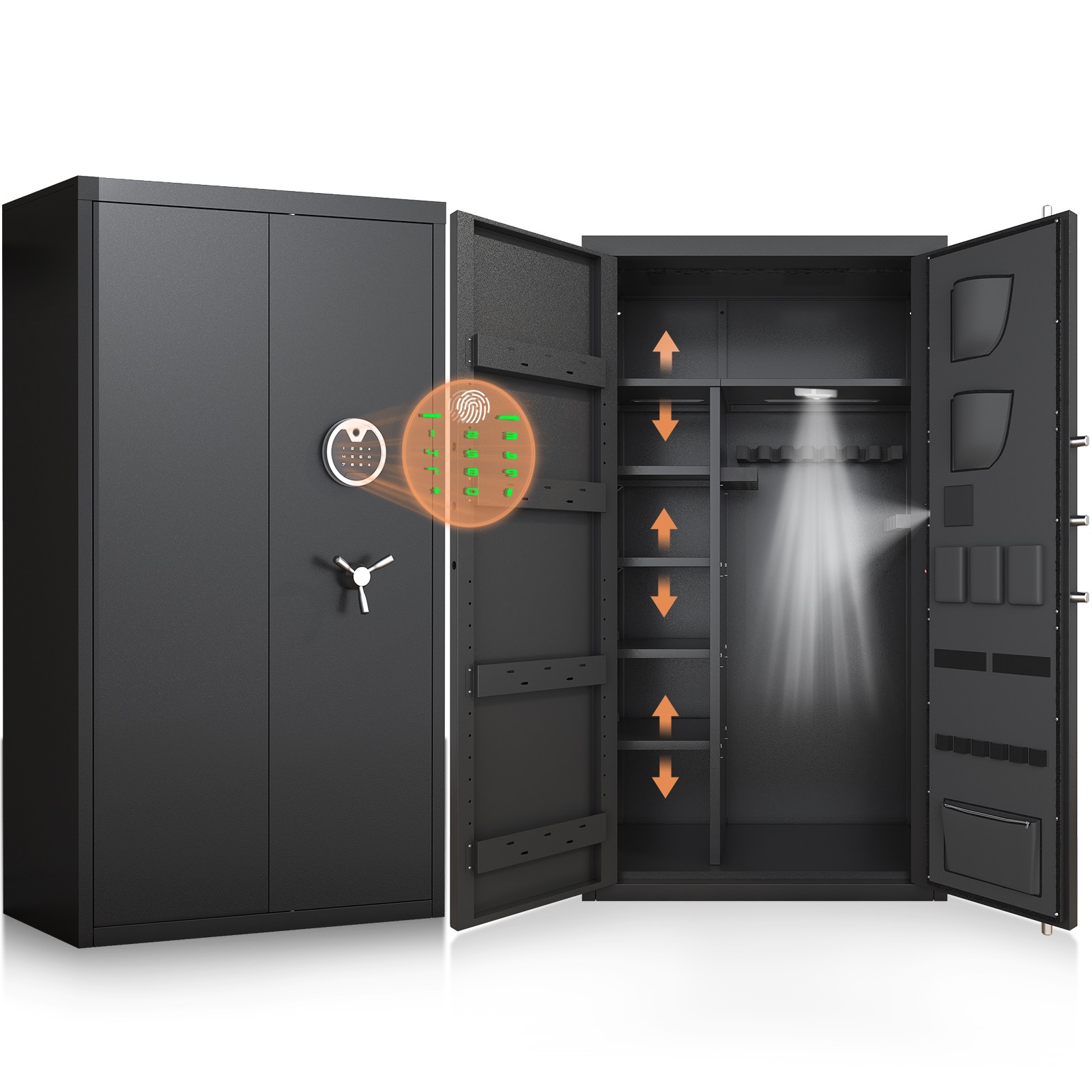 Fingerprint Gun Safe with Adjustable Shelf&Gun Rack,Long Gun Cabinet