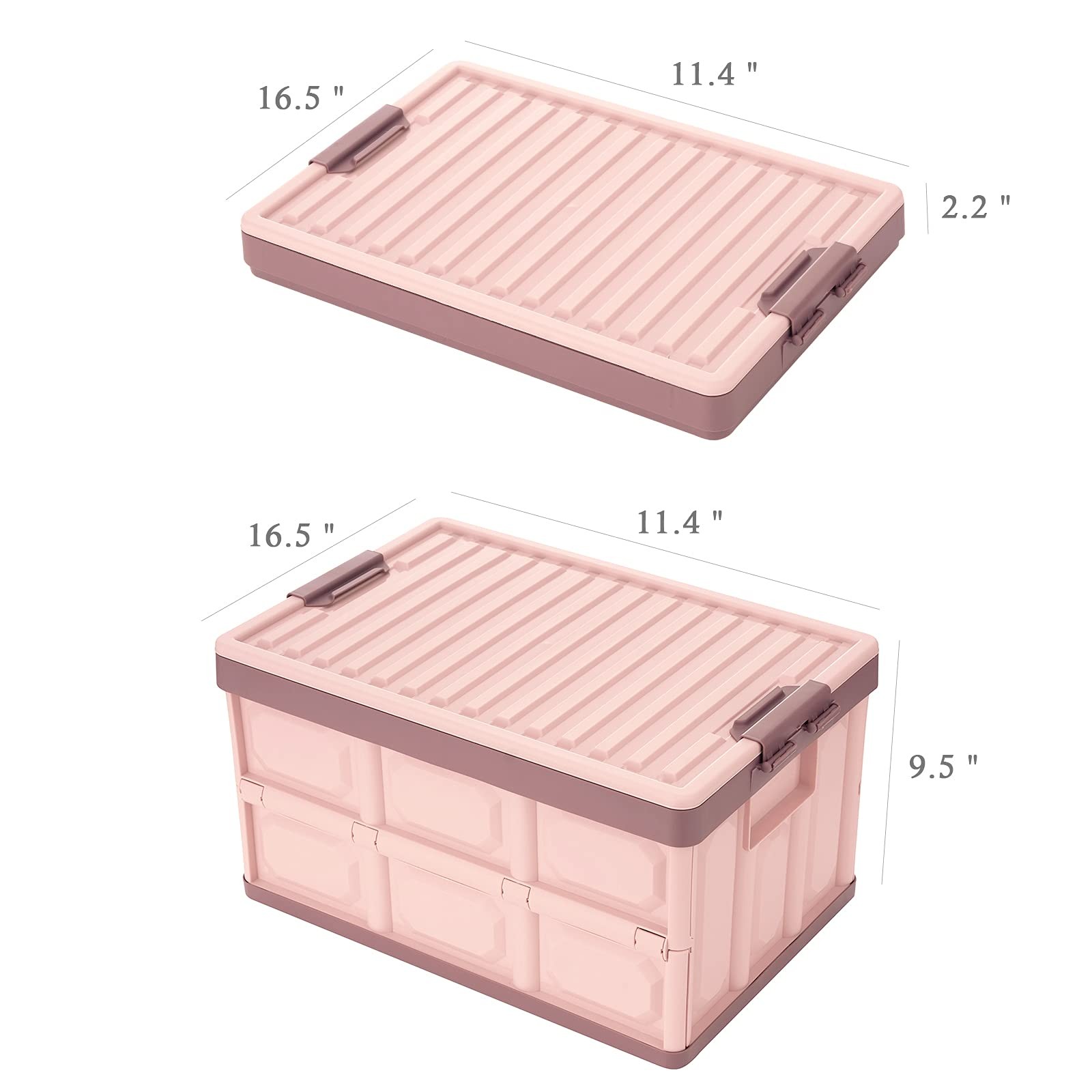 Pink Collapsible Storage Bins with Lids 2-Pack, Folding Plastic Stackable Uti...