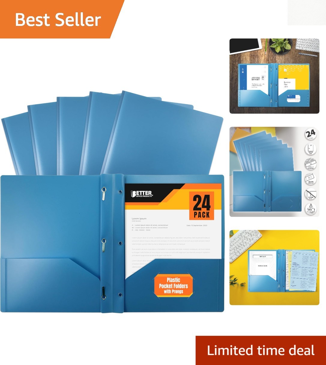 Durable Light Blue 2 Pocket Folders with Metal Prongs - 24 Pack for Organizing