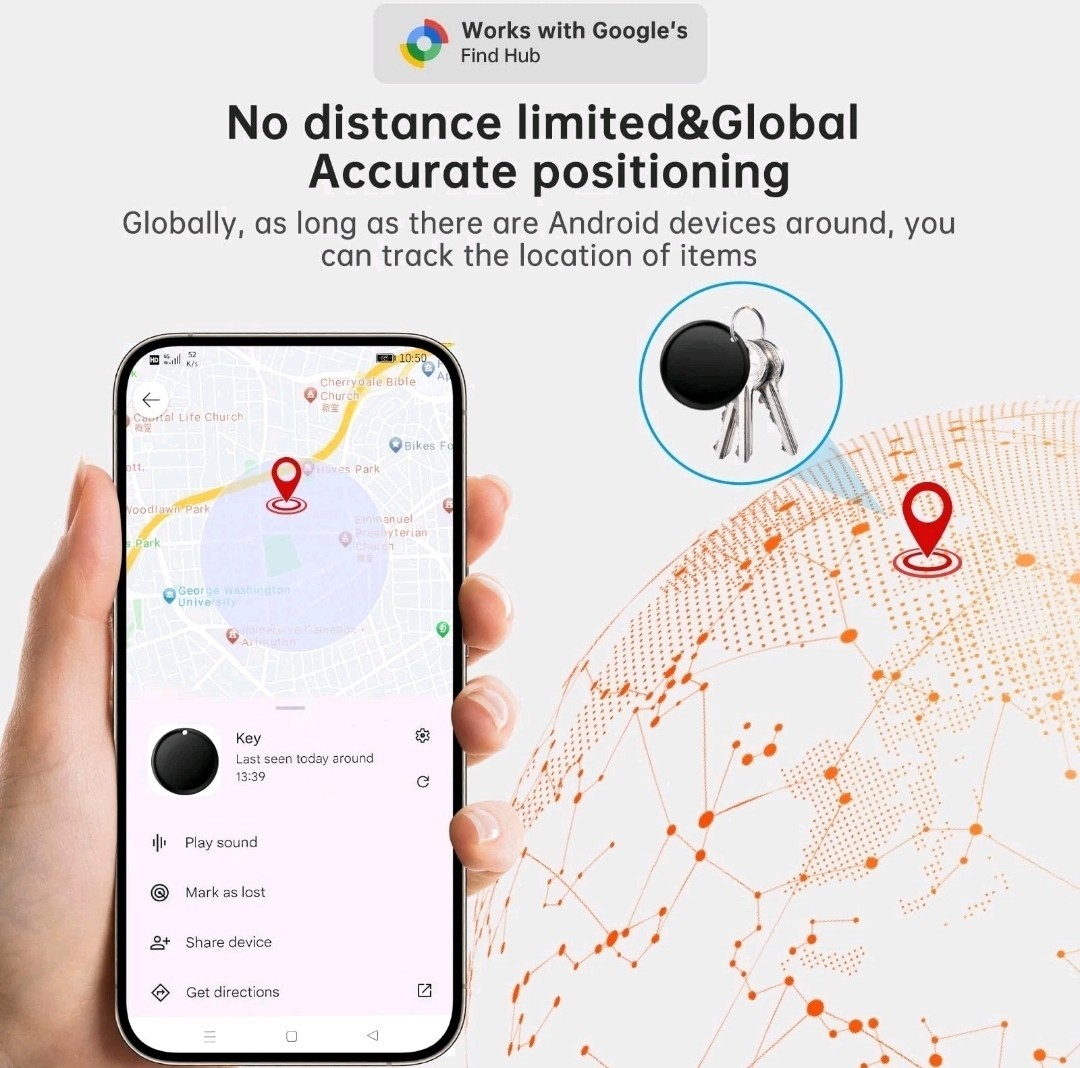 Loshall Smart Bluetooth Finder Tag- Works w/ Android / Google Find Device Black