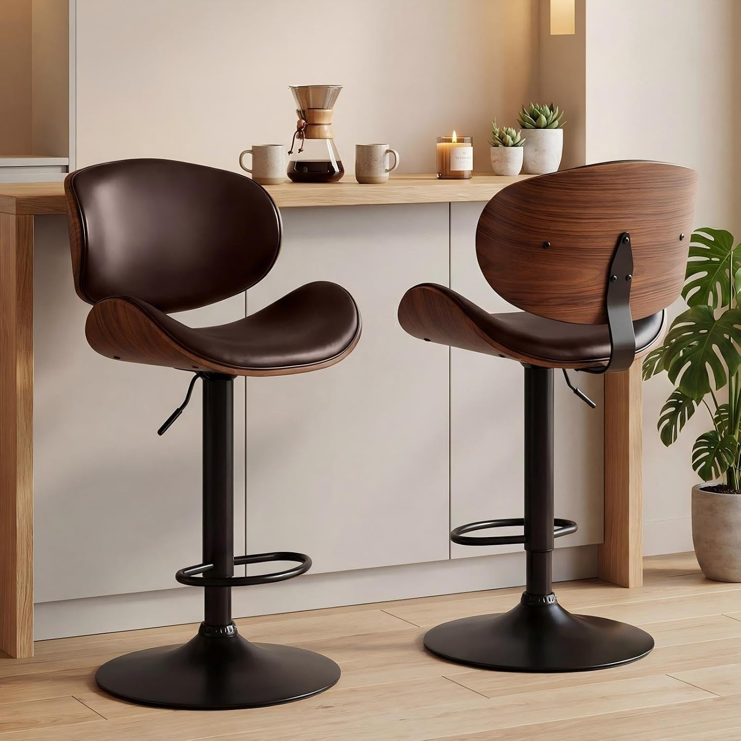 Swivel Bar Stools Set of 2 with Removable Back, Adjustable Height 37-45 Inch Ben