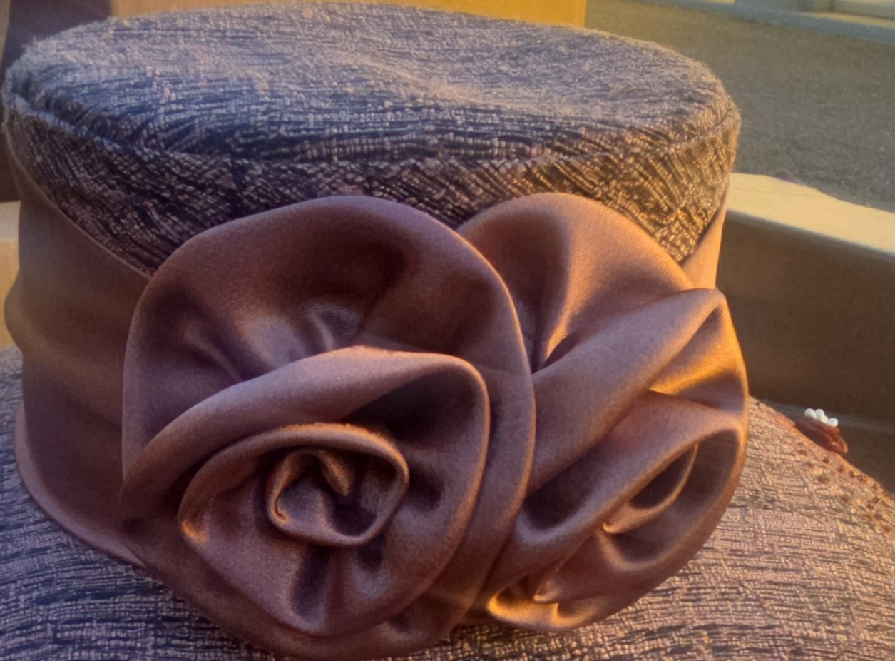 Mark Brown/Tan Cloche Hat One Size Viscose Blend Satin Band Flower Accent
