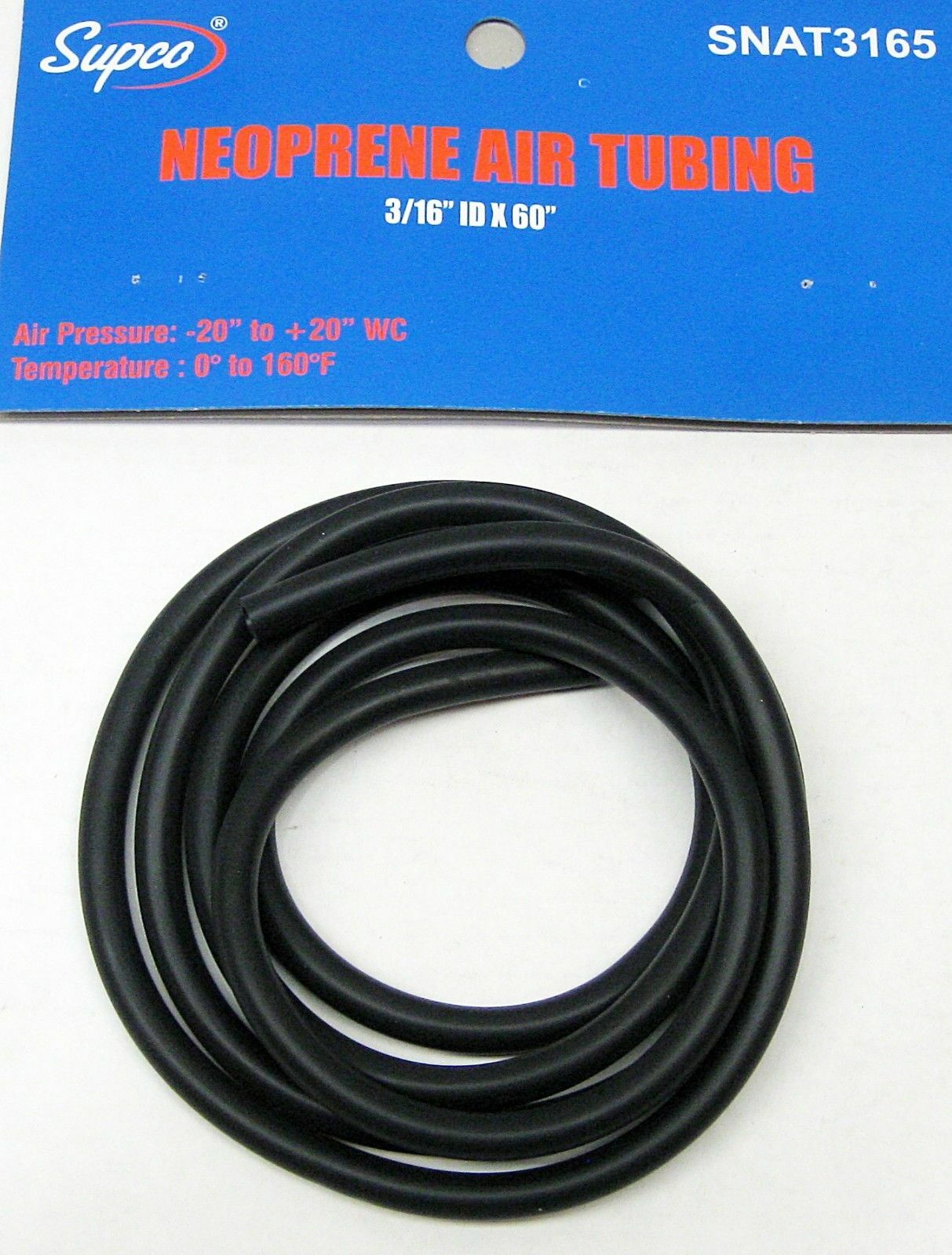 Neoprene Air Tubing Black for Furnace Pressure Switches 3/16" ID x 5' Supco