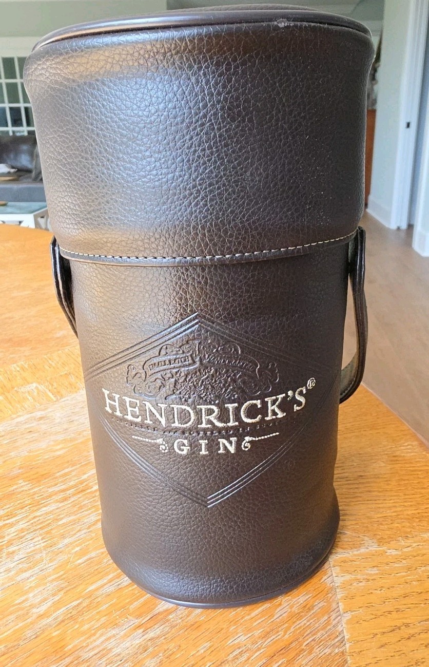 Hendrick's Gin Bottle Caddy, Brown Pebbled Aniline Leather, Holds 750 ml Bottle