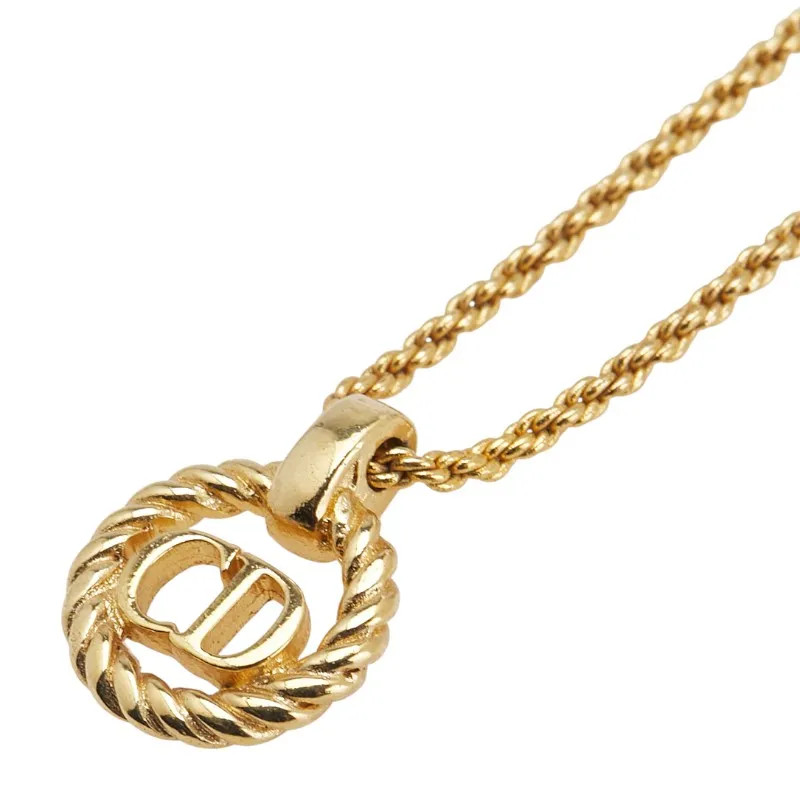 Dior CD Logo Pendant Necklace Gold Plated Ladies Dior