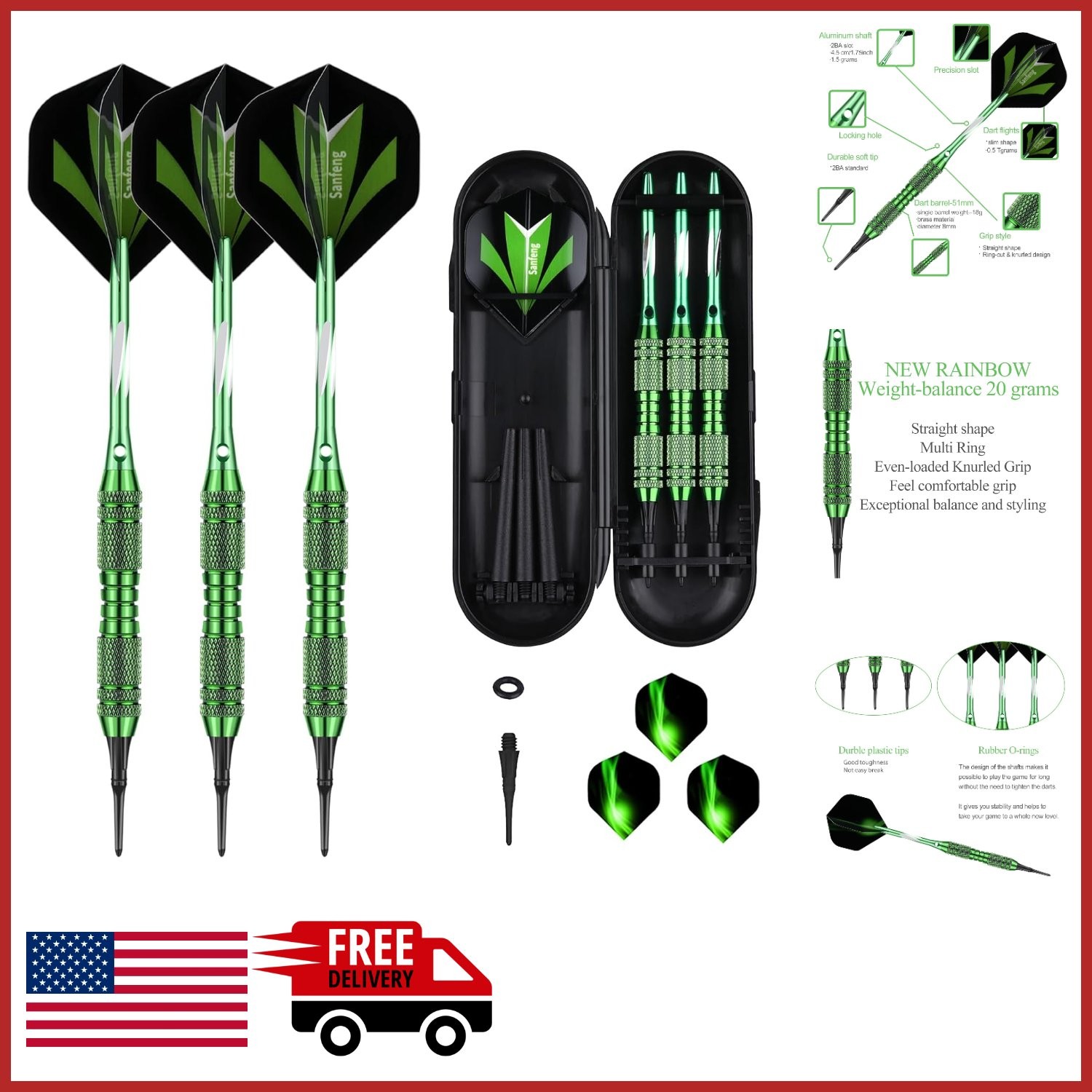 Professional Soft Tip Darts Set 20g with Accessories for Electronic Dartboard